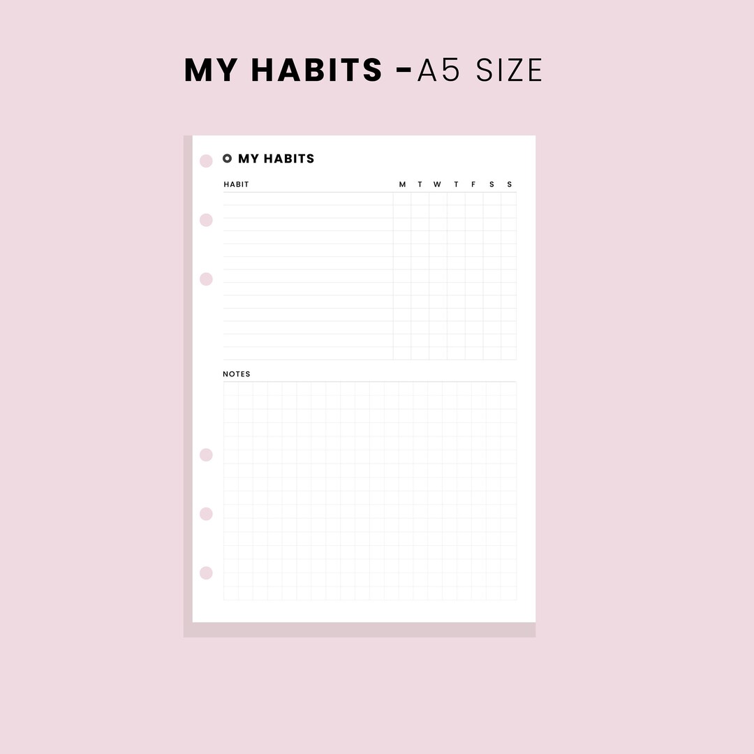 Habit Tracker Printable A5 Planner Inserts, Habit Tracking Goal Tracker ...
