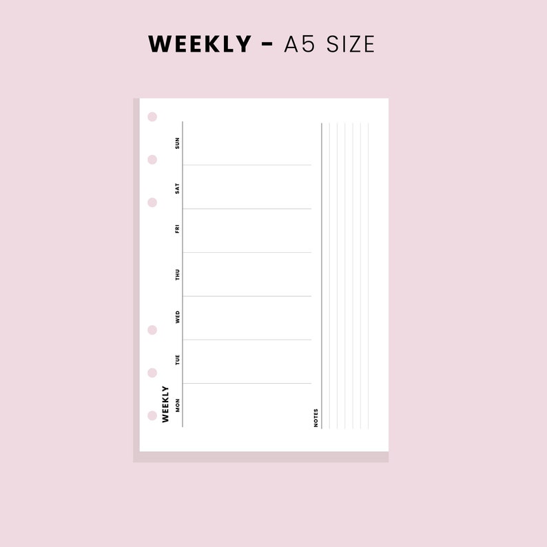 Week on 1 Page WO1P Horizontal Weekly Planner Printable A5 Planner ...