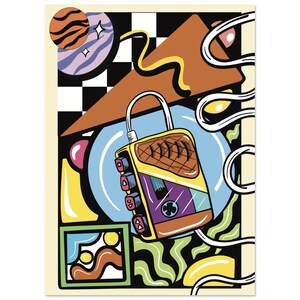 Vibrant Memphis pattern Inspired Fine Art Poster - Retro Walkman Cassette Player Design