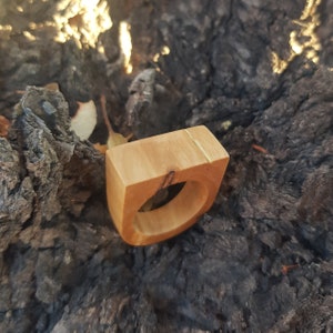 Olive Wood Ring: Esparto Inlay, Handmade Boho Ring