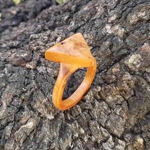 Handmade Almond Wood Ring: Geometric Triangle Design, Nature Inspired