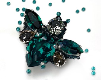 Unique Handmade Insect Jewelry Emerald Gemstone Bee Brooch Vintage Dragon Fly Silver Brooch Precious Gift For Herhim
