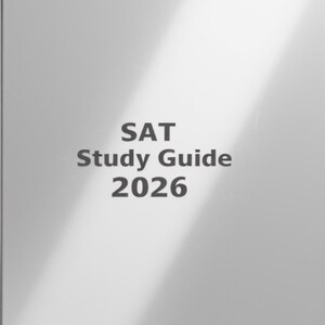 May include: A gray book cover with the text "SAT Study Guide 2026" in a dark gray font. The cover has a subtle, reflective sheen and a diagonal light gradient.