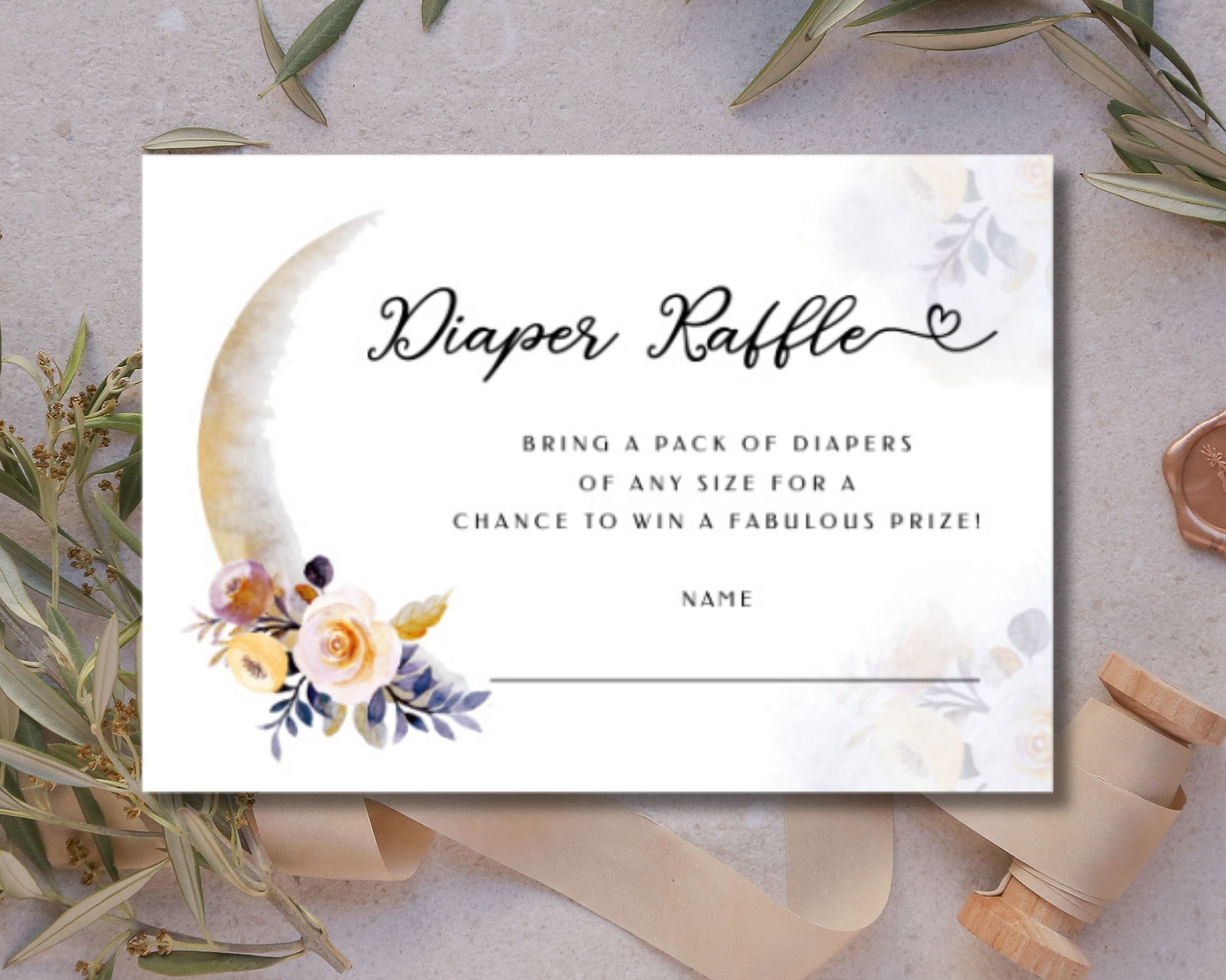 Over the Moon Girl Baby Shower, Diaper Raffle Card, Diaper Raffle ...