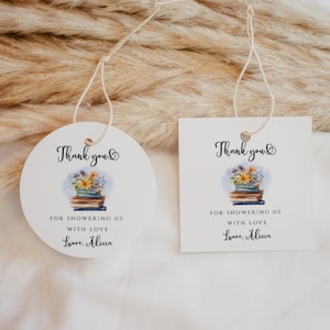Storybook Baby Shower Favor Tag, New Chapter Begins Gift Tags, Library Theme, Vintage Book Thank You Tag, Floral, Baby Shower Decor NC110