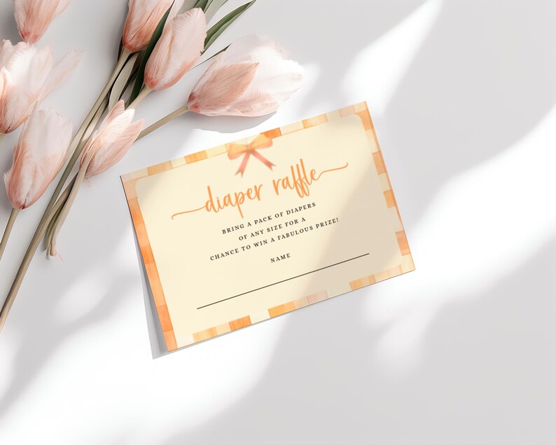 Diaper Raffle Ticket Template, Cutie Pie Baby Shower, Orange Gingham