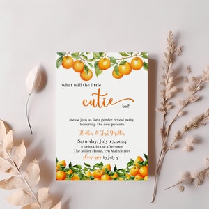 Little Cutie Gender Reveal Invitation, Orange Printable Template, Citrus Gender Reveal Party Invite, Digital E-Invite, Editable, LC112