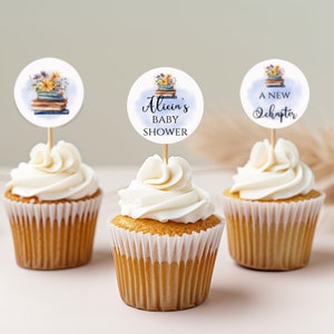 Storybook Shower Cupcake Toppers, Print at Home, Custom Baby Shower Decor, Book Theme Party Decorations, Editable, Instant Download, NC110