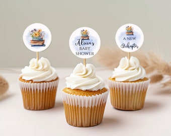Sprookjesboek douche cupcake toppers, thuis afdrukken, aangepast babyshower decor, boek thema feestdecoraties, bewerkbaar, direct downloaden, NC110