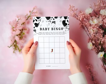 Little Cowboy Baby Bingo, Baby Shower Printable Game, Baby Bingo Game Template, Editable, Fun Baby Shower Games, Cowhide, Farm, Ranch, LC110