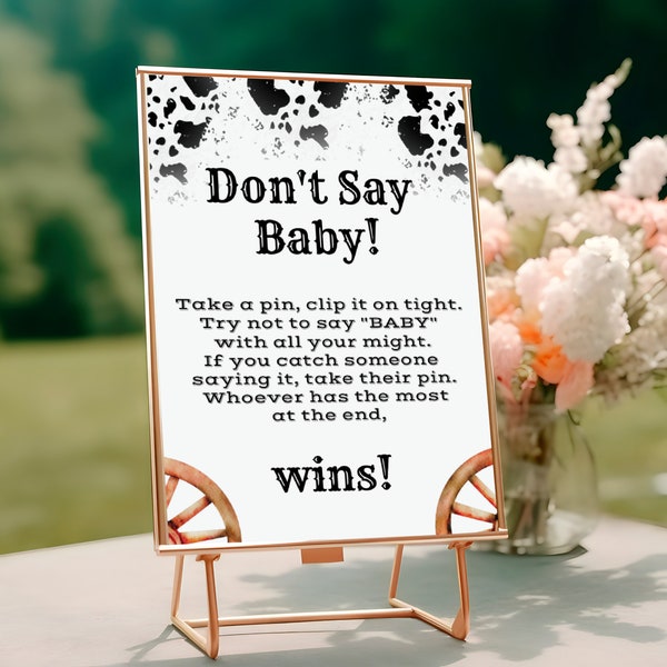 Country Western Don't Say Baby, Clothespin Game, Little Cowboy Baby Shower, Fun Games for Baby Shower, Printable Editable Sign, Decor LC110