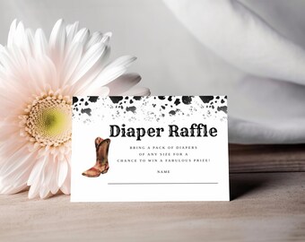 Little Cowboy Diaper Raffle Card, Western Baby Shower, Cow Print Diaper Raffle Tickets Template, Editable Card, Fun Shower Game, LC110