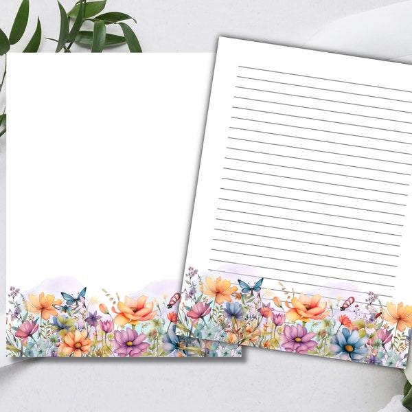 Floral Printable Paper, Jw Letter Writing Stationery, Digital Download, Lined And Blank Paper, Jw Letter Writing Paper, Modern Paper, EM110