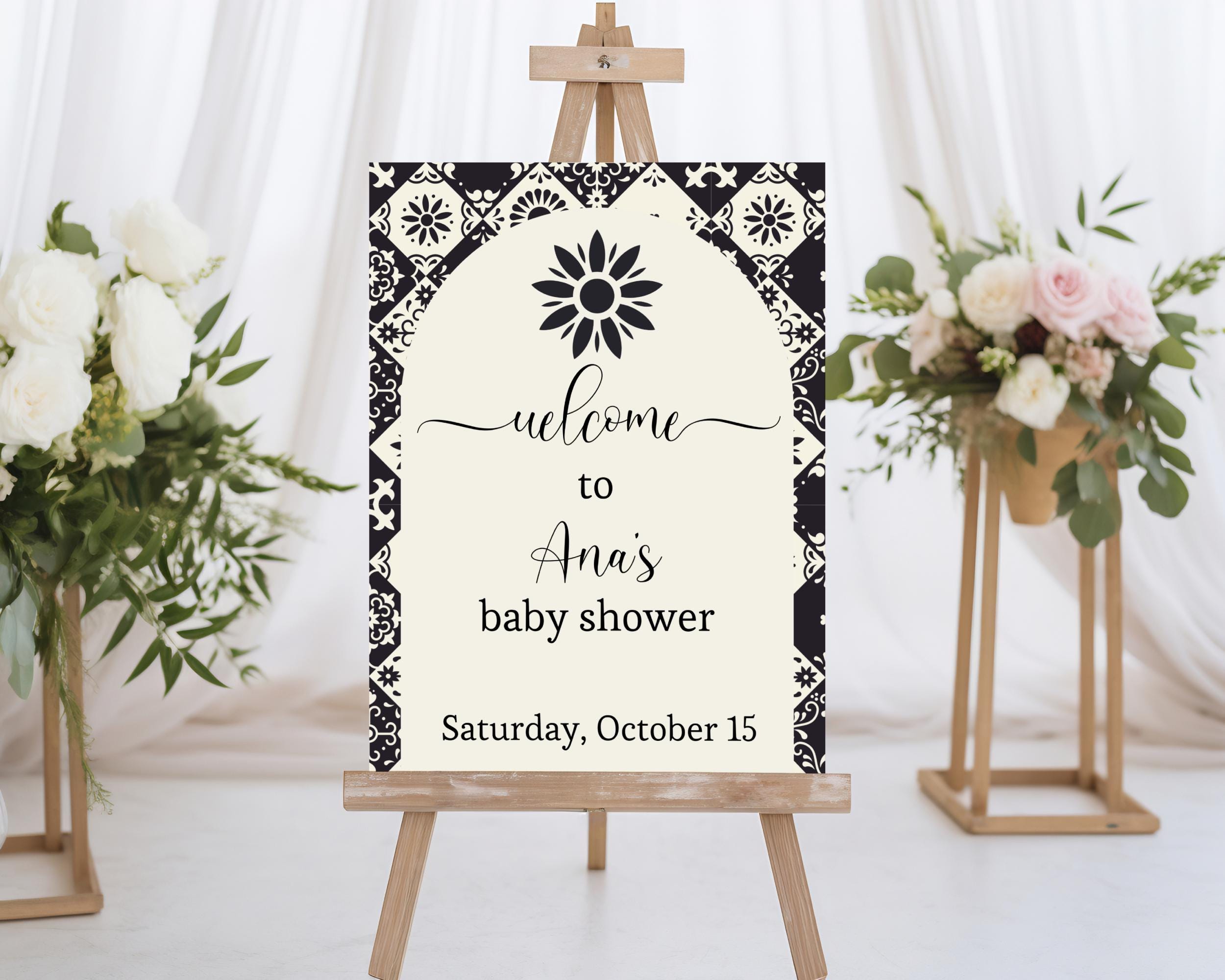 Cielito Lindo Baby Shower Welcome Sign, Talavera, Fiesta, Gender Neutral Decor, Black and White, Decorations, Mexican, Signage, Modern CL110