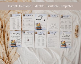 Storybook Baby Shower Game Bundle, New Chapter Is About to Begin Games, Vintage Books, Library Theme, Editable, Instant Download, NC110