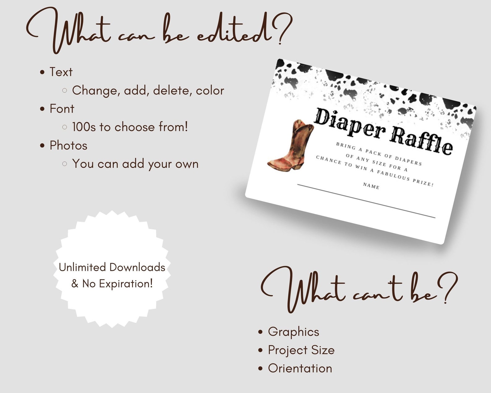 Little Cowboy Diaper Raffle Card, Western Baby Shower, Cow Print Diaper ...