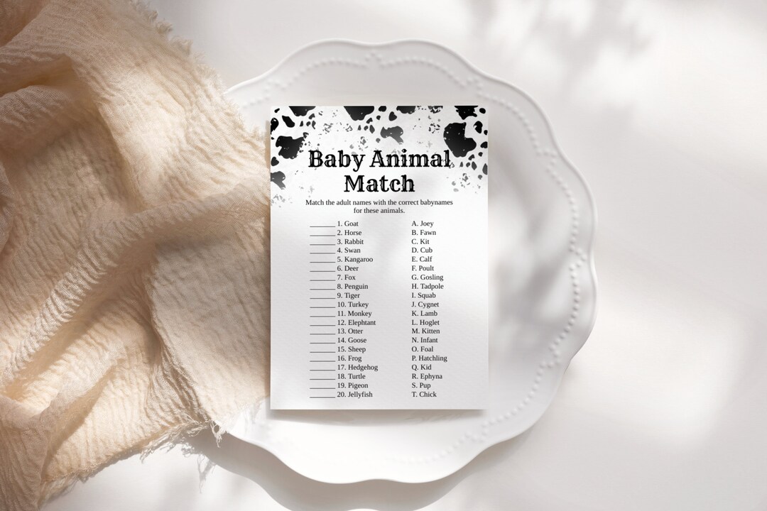Baby Animals Match Game, Baby Animal Name Game, Instant Download With ...