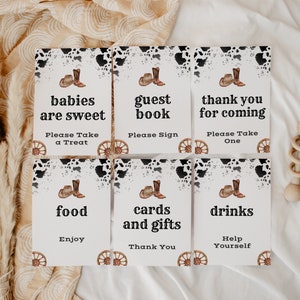 Little Cowboy Baby Shower Decorations, Western Sign Bundle, Rodeo, Editable Signs, Wild West, Cow Print, Cowboy Boot, Cowboy Hat LC110