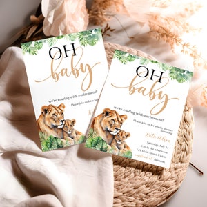 Baby Shower Invitation Lioness, Tropical Safari Invite, Baby Lion Cub, Jungle Animals, Little Wild One, Printable Template, Editable, SA112