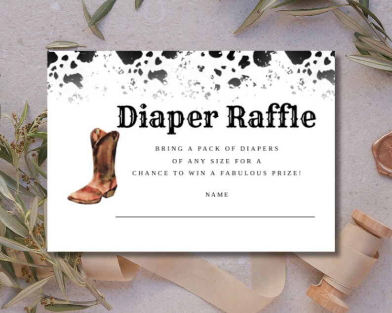 Little Cowboy Diaper Raffle Card, Western Baby Shower, Cow Print Diaper ...