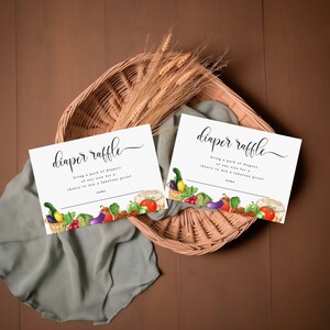 Farmer&#39;s Market Diaper Raffle Card, Locally Grown Baby Shower, Diaper Raffle Insert Ticket, Printable, Instant Download, Editable, FM112