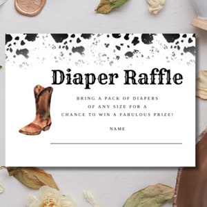 Little Cowboy Diaper Raffle Card, Western Baby Shower, Cow Print Diaper ...