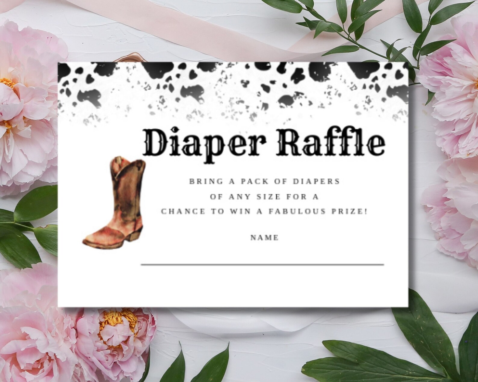 Little Cowboy Diaper Raffle Card, Western Baby Shower, Cow Print Diaper ...