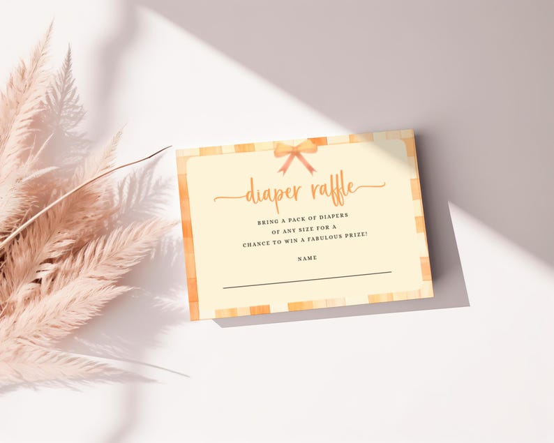 Diaper Raffle Ticket Template, Cutie Pie Baby Shower, Orange Gingham