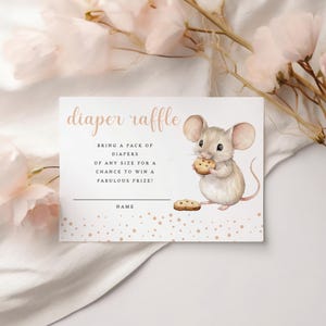 Mouse and Cookie Diaper Raffle Card, Milk and Cookies Baby Shower, Diaper Raffle Tickets Template, Editable Card, Fun Shower Game, MC110