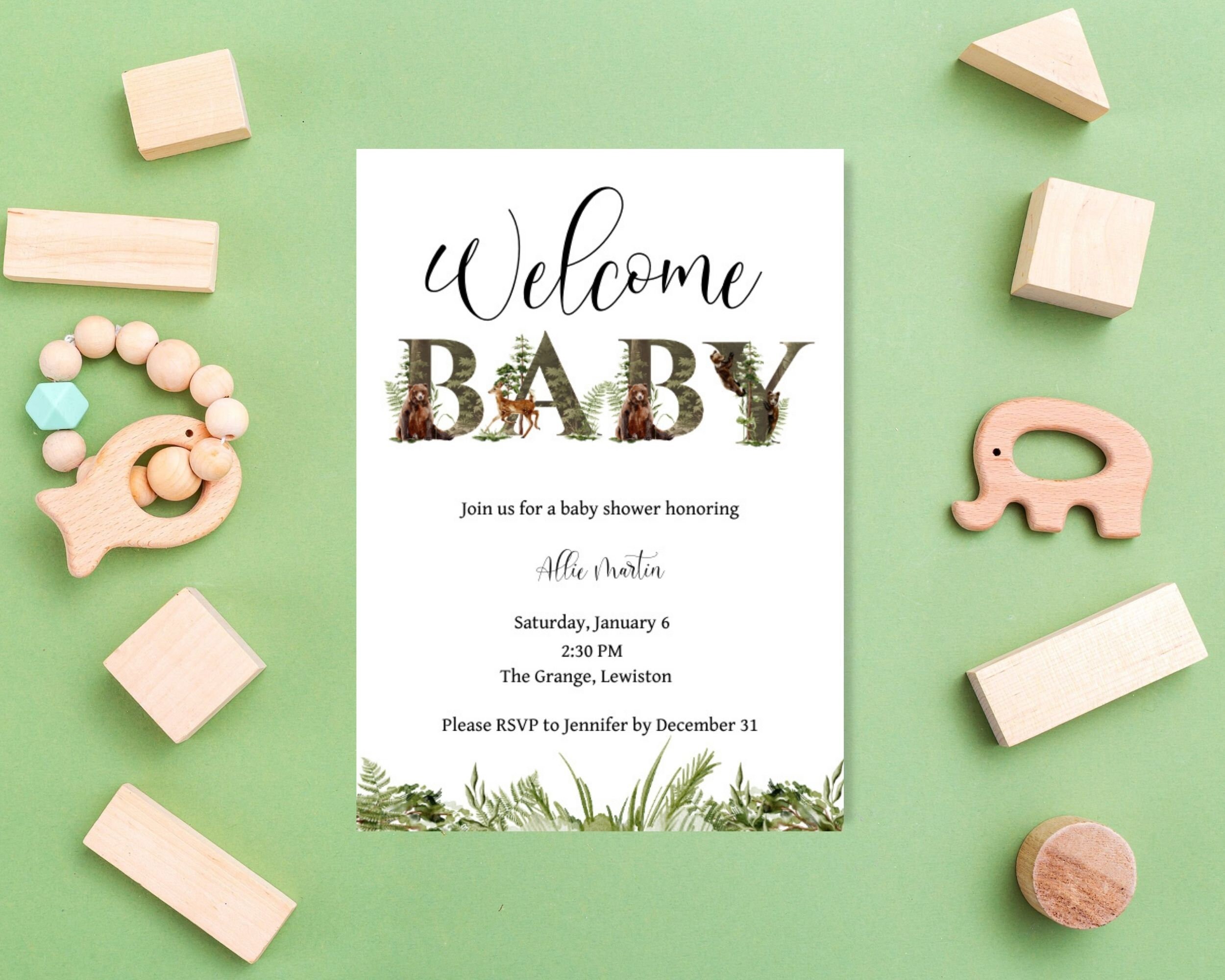 Forest Baby Shower Invitation Bundle, Woodland Animal Editable Invite ...