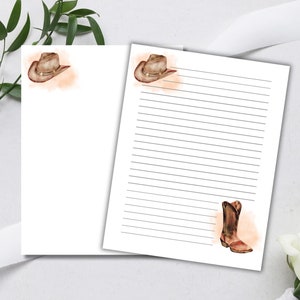 Artigos de papelaria Western Cowboy, 8,5 x 11, escrita de cartas JW, papel para notas, papel pautado, papel para impressão, papelaria digital, download instantâneo LC110
