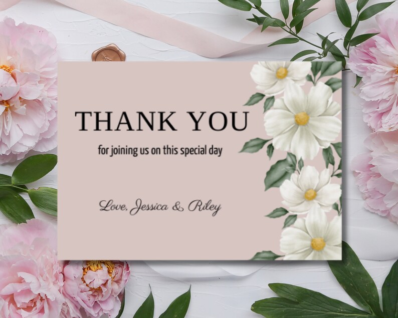 White Floral Thank You Card Baby Shower Thanks Girl Baby Etsy