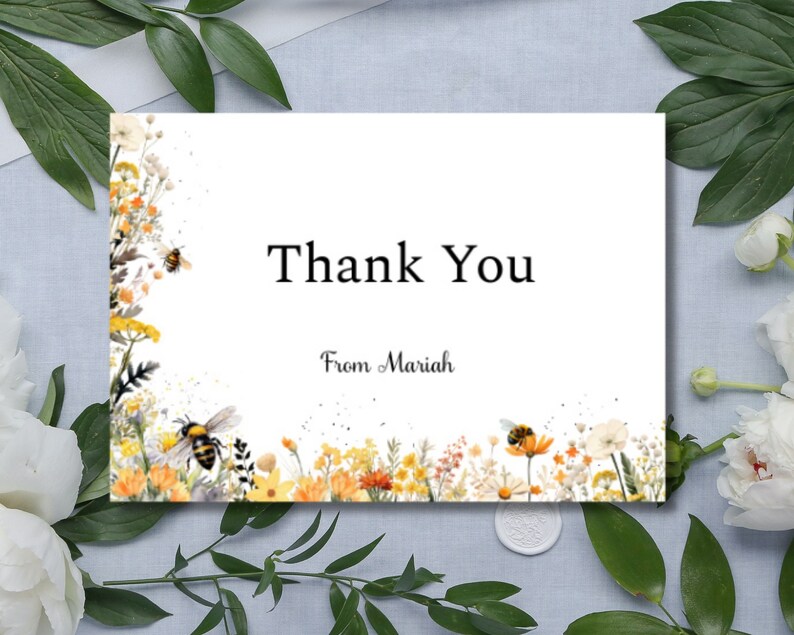 Honey Be Thank You Card Baby Shower Thanks Wildflowers Etsy