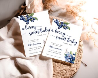 Berry Sweet Baby Shower Invitation, Blueberry Party Invite, Blueberries, Someone Berry Sweet is on the Way, Editable, Digital E-Invite BY112