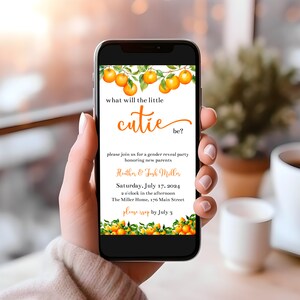 Little Cutie Gender Reveal Invitation, Orange Invitation Template, Citrus Gender Reveal Party Invite, Digital Invitation, Editable, LC112