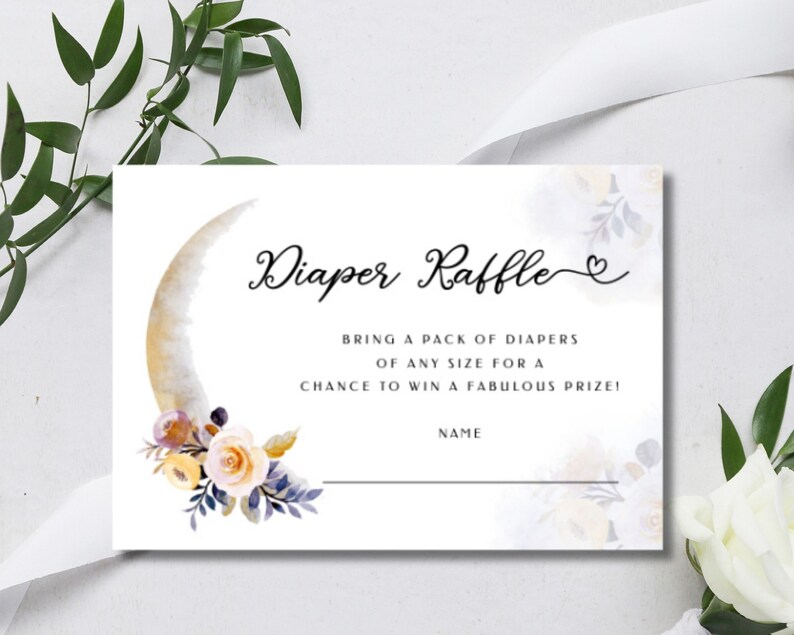 Over the Moon Girl Baby Shower, Diaper Raffle Card, Diaper Raffle ...
