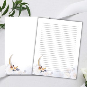 Papelería Boho Floral Moon, 8.5x11, Cartas JW, Papel para Notas, Papel Rayado, Papel Imprimible, Papelería Digital, Descarga Instantánea OM112