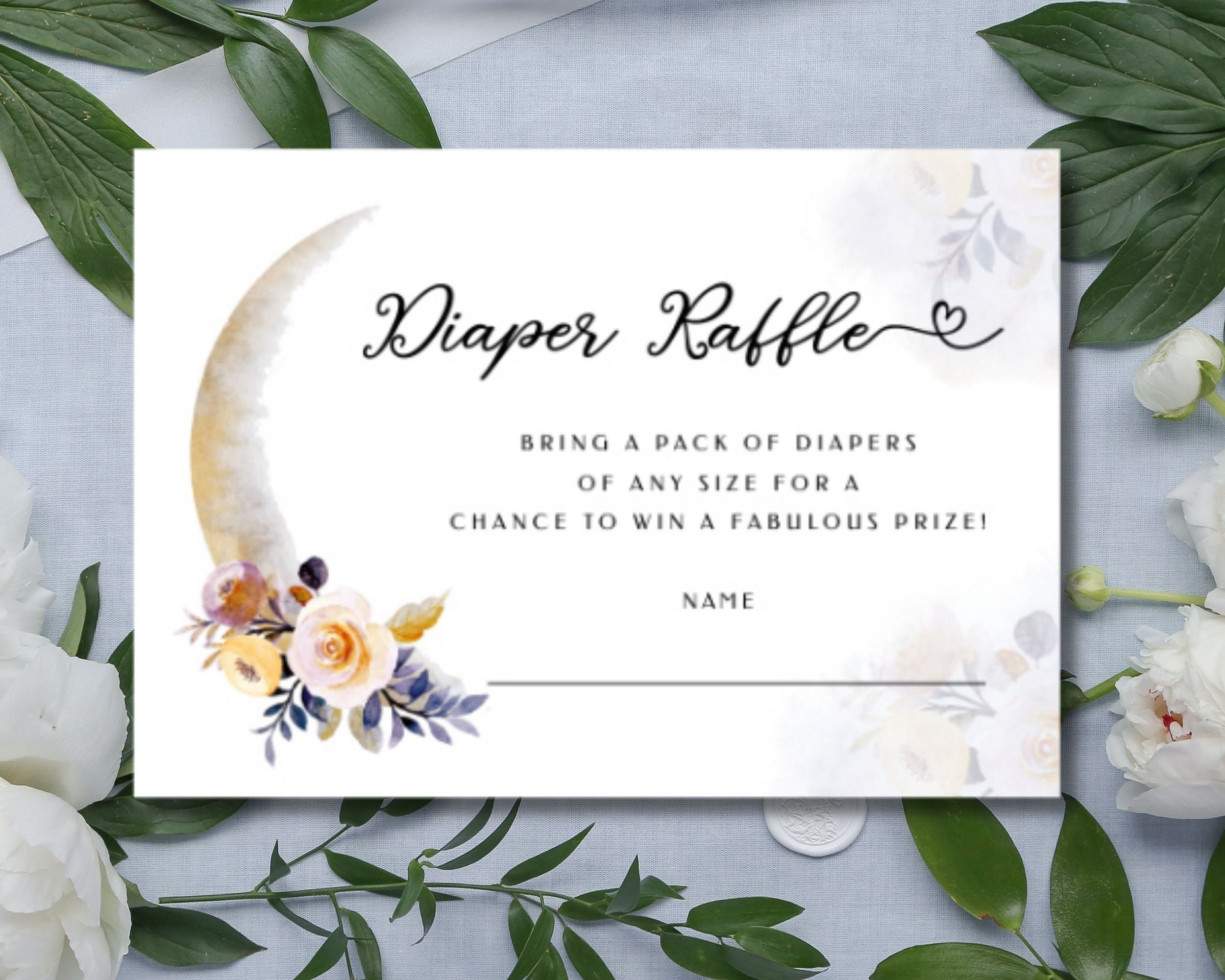 Over the Moon Girl Baby Shower, Diaper Raffle Card, Diaper Raffle ...