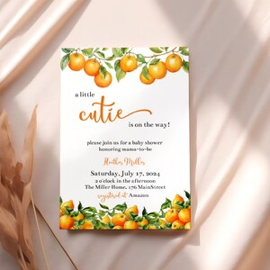 Citrus Baby Shower Invite, A Little Cutie Is On The Way Baby Shower Invitation, Orange, Printable Template, Cutie Baby Shower Invite LC112