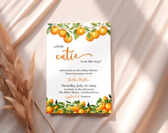 Citrus Baby Shower Invite, A Little Cutie Is On The Way Baby Shower Invitation, Orange, Printable Template, Cutie Baby Shower Invite LC112