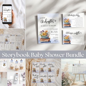 Story Book Baby Shower Bundle Templates, New Chapter, Invitation Set, Storybook Invite, Games, Shower Decor, Decorations, Editable NC110