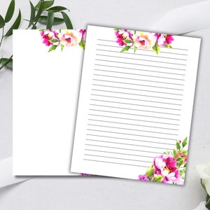 Papelería floral rosa, 8.5x11, escritura de cartas JW, papel de notas, papel rayado, papel imprimible, papelería digital, descarga instantánea FL110