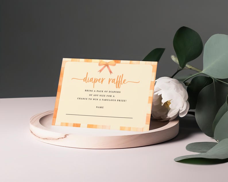 Diaper Raffle Ticket Template, Cutie Pie Baby Shower, Orange Gingham