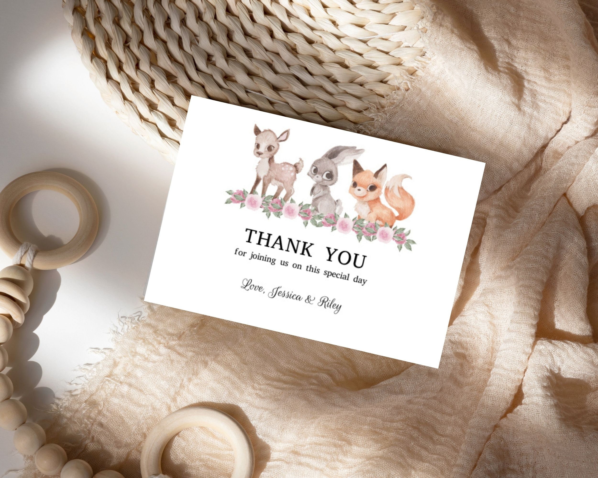 Woodland Animal Thank You Card, Baby Shower Thanks, Forest Printable ...