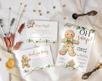 Little Man Gingerbread Baby Shower, Oh Snap Invitation Bundle, Cookie Exchange, Winter, Sweet Invite Template, Editable, E-Invite, GB110