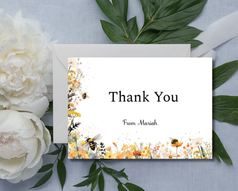 Honey Be Thank You Card Baby Shower Thanks Wildflowers Etsy