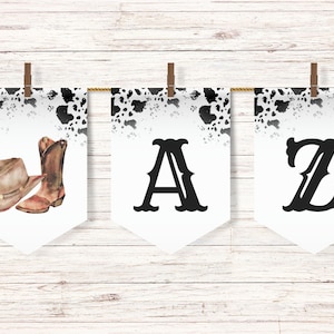 Little Cowboy Baby Shower Decorations, Bunting, Wild West, Cow Print, Cowboy Boot & Hat, Country Western Decor, Editable, Digital, LC110