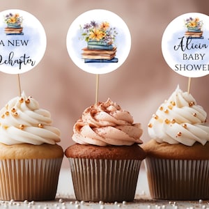 Storybook Shower Cupcake Toppers, Print at Home, Custom Baby Shower Decor, Book Theme Party Decorations, Editable, Instant Download, NC110