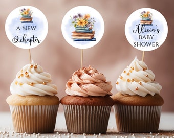 Verhalenboek douche cupcake toppers, thuis afdrukken, aangepaste baby shower decor, boek thema feestdecoraties, bewerkbare, instant download, NC110