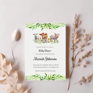 Editable Baby Farm Animal Girl Baby Shower Invitation, Barnyard Baby Shower, Farm Invite, Barn Invitation, Ranch, Instant Download FA110